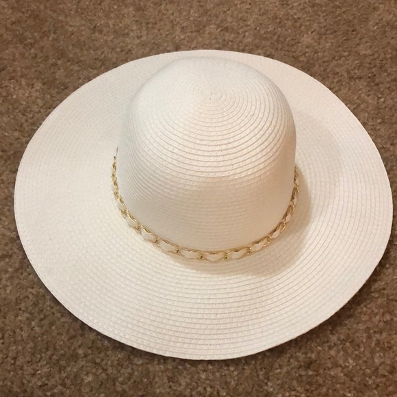 Charming Charlie Accessories - White sun hat with gold chain. NWOT